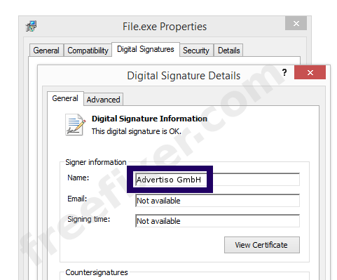 Screenshot of the Advertiso GmbH certificate